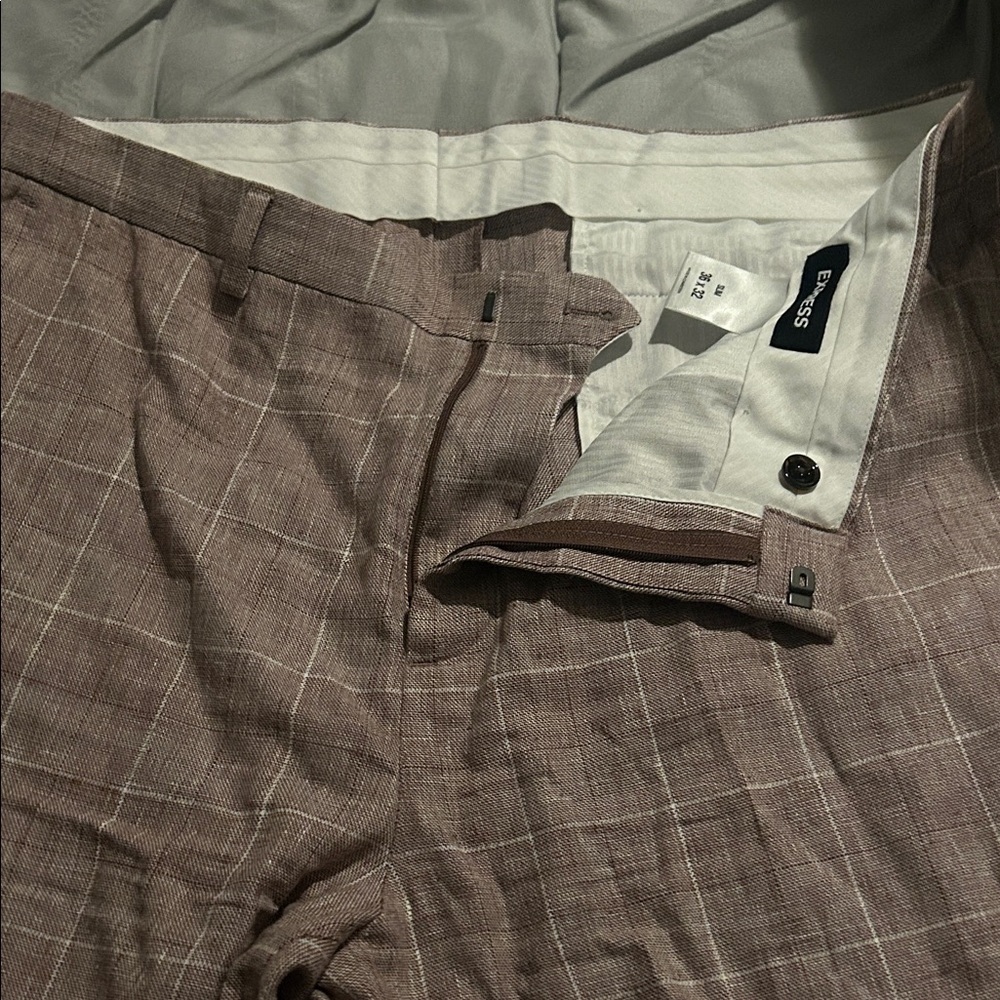 Boss Taupe Checkered Trousers